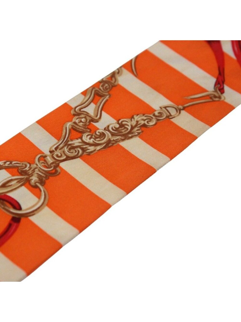 Hermes Twilly Brides de Gala Ceremonial Bridle Silk Orange White Red Scarf - Picture 11 of 13